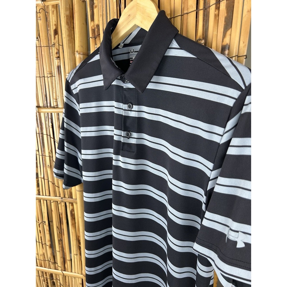 Under Armour Heat Gear Men's Short Sleeve Polo - Black Gray - Medium Loose Fit - Picture 6 of 15